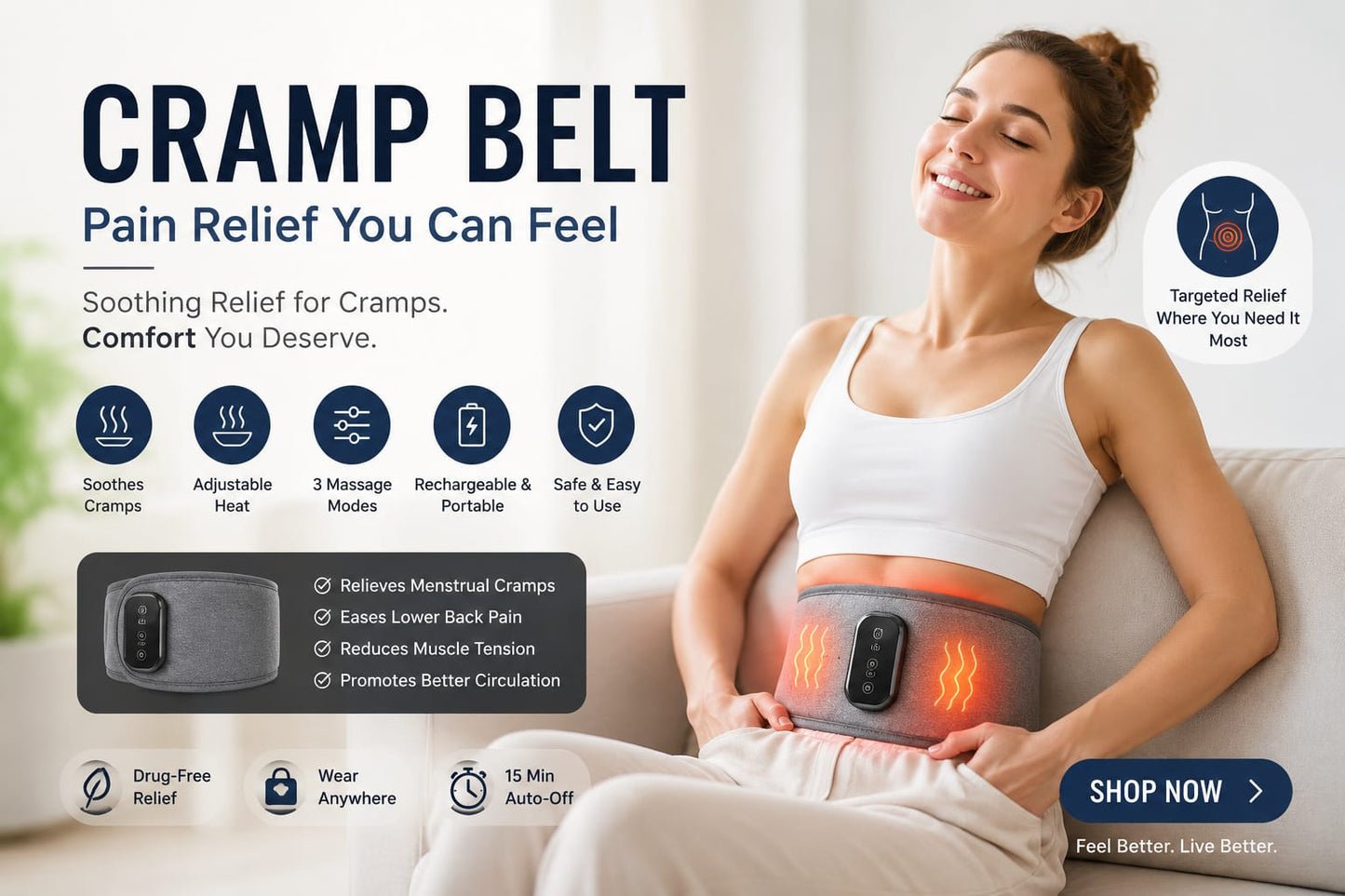 Cramp Relief Pain Belt – Electric Heating & Massage Therapy Belt for Fast Pain Relief