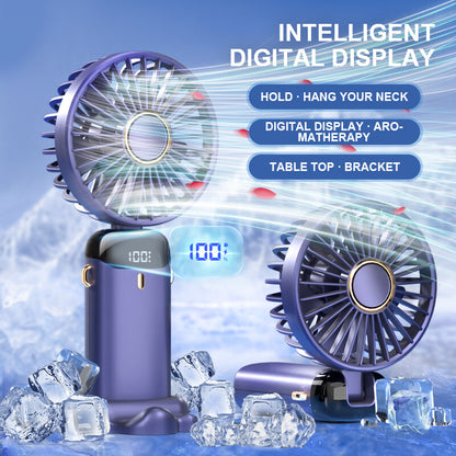 Portable Rechargeable Hand Fan with LED Digital Display & 5-Speed Cooling