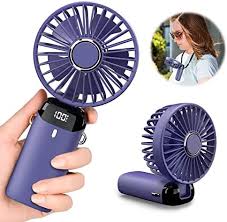 Portable Rechargeable Hand Fan with LED Digital Display & 5-Speed Cooling