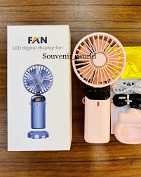 Portable Rechargeable Hand Fan with LED Digital Display & 5-Speed Cooling